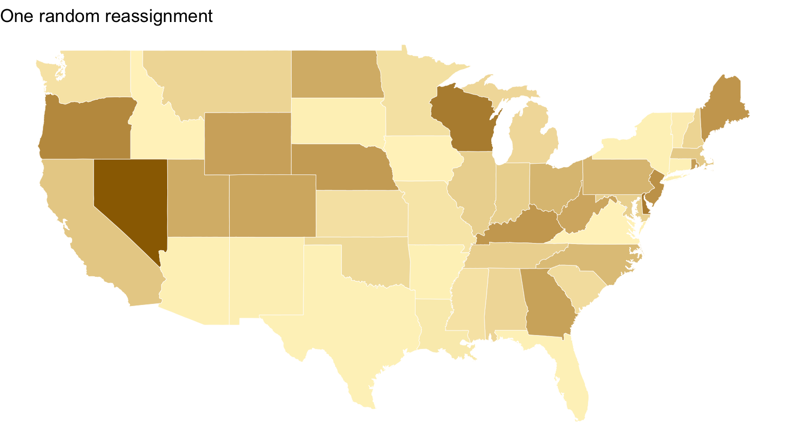 Maps comparing observed state totals with randomly reassigned totals.