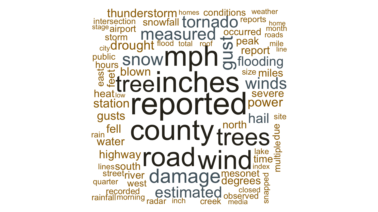 Word cloud of common NOAA narrative terms.